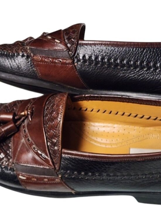 Mezlan Santa Cruz Woven Leather Tassel Loafer Two-Tone Size 11M Made in Spain